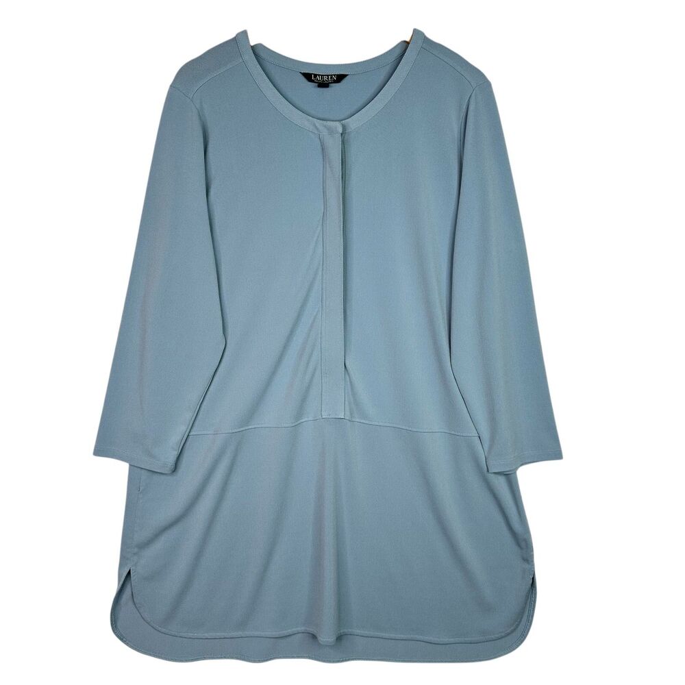 Lauren Ralph Lauren Tunic Top Womens 2X Light Blue Button Up Long Sleeve Classic